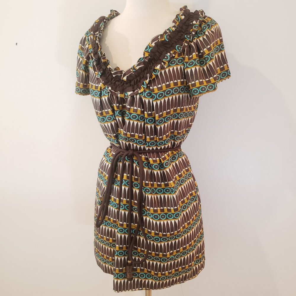 Milly NY Boho Brown Ruffle Silk Dress